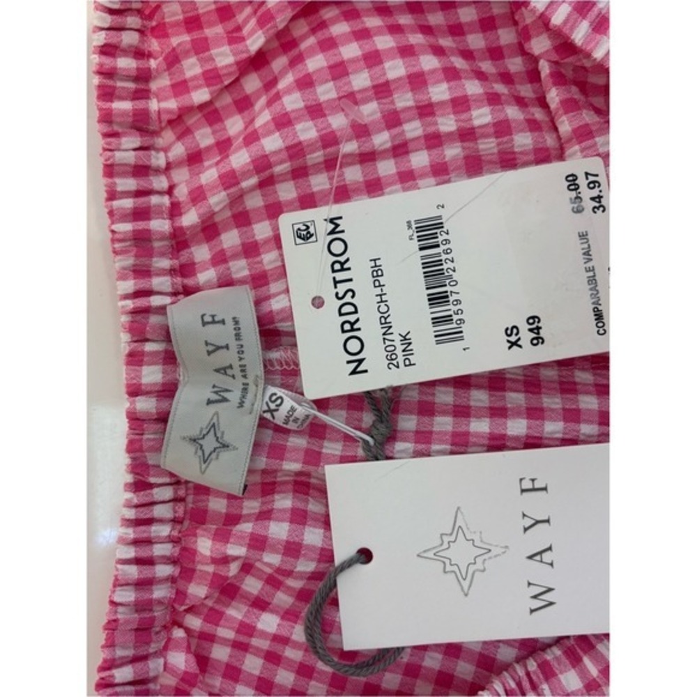 WAYF Pink Gingham Women's Shorts stretchy waist Sz XS NEW NWT pocket Nordstrom - Picture 5 of 9